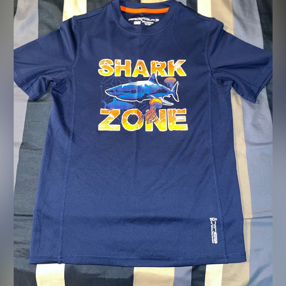 LIKE NEW ZeroXposur Boy’s “Shark Zone” Swim Rash Guard - Sz L (14/16)